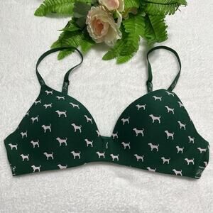 Victoria’s Secret PINK Green Dog Print Wear Everywhere Super Push Up Bra 36B VS